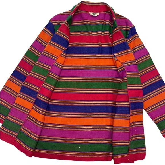 Vintage Weekend Wear 90s Striped Blanket Weave Jacket Long Western Aztec Blazer - Picture 4 of 16